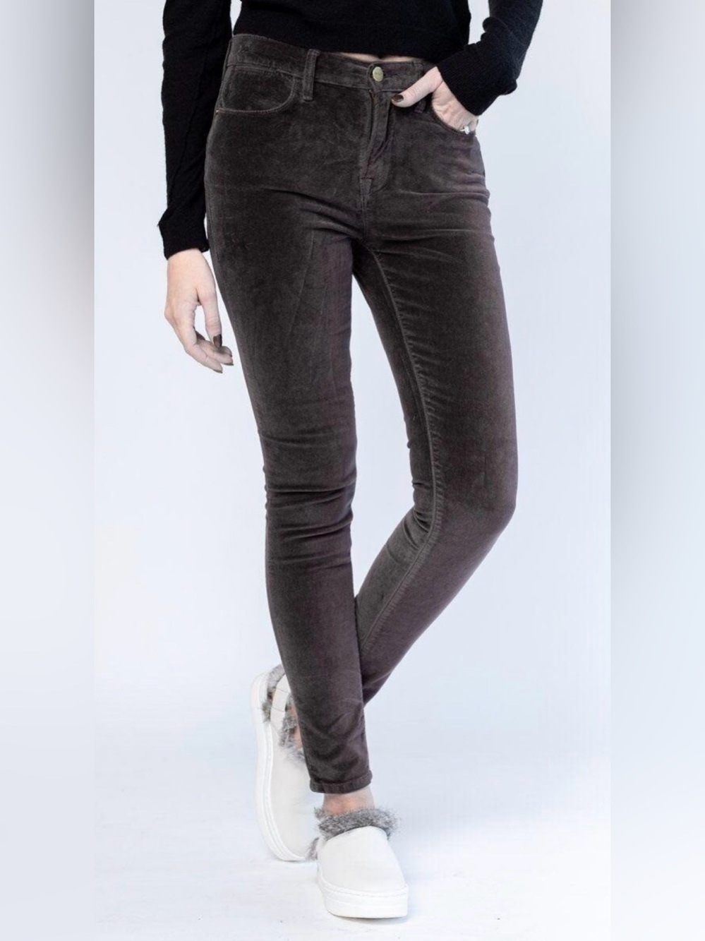 Frame Charcoal Velvet Le High Skinny Jeans Size 23 NWT
